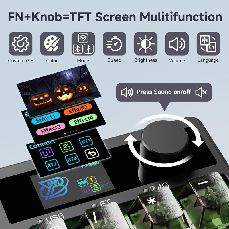 Boyi TD31Pro Gaming Keyboard,Mini Mechanical Numpad,BT5.0/2.4G/Type-C Wireless Numeric Keypad,RGB HotSwap Numpad with Screen&Knob,Gasket Macro Pad Number keypad for Win/Mac(Black Transparent) - Image 3